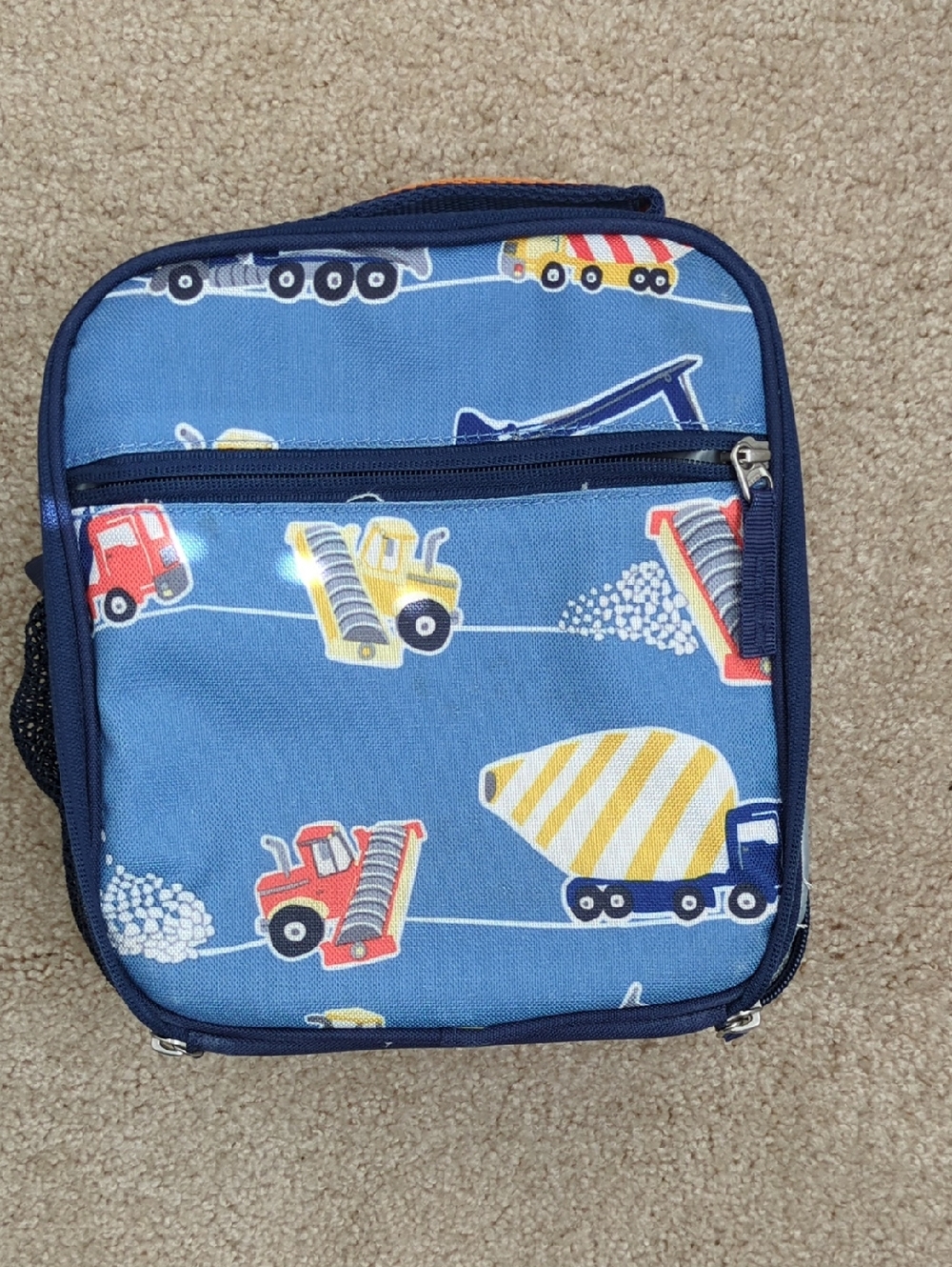 Pottery Barn Kids Blue Construction Trucks Lunch Bag
